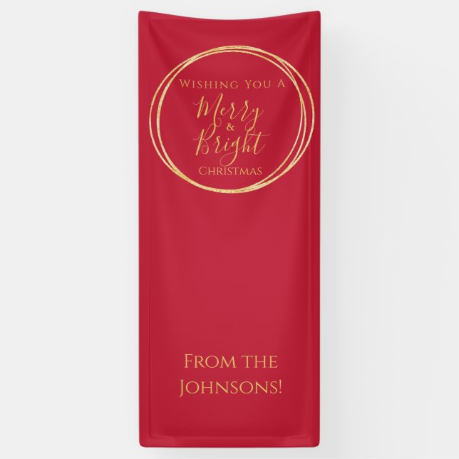 Christmas Party Merry and Bright Red Gold Banner (Vertical)