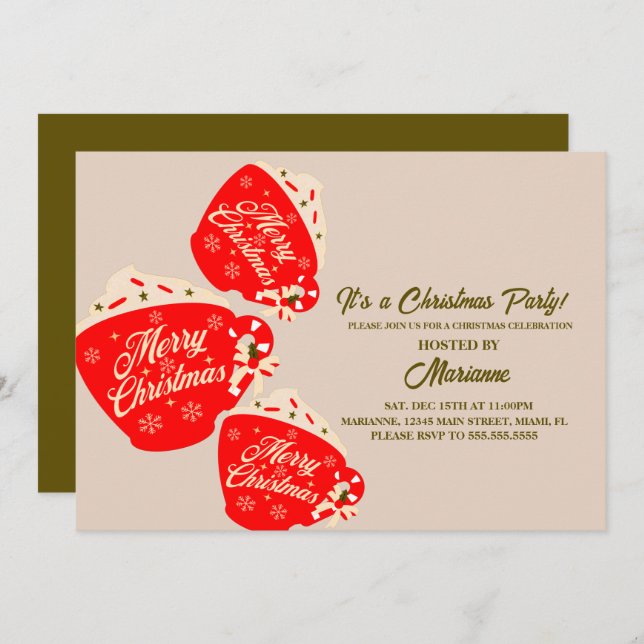 Christmas Party Merry Hot Chocolate Mug  Invitation (Front/Back)