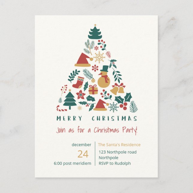Christmas Party Merry winter december Invitation Postcard (Front)