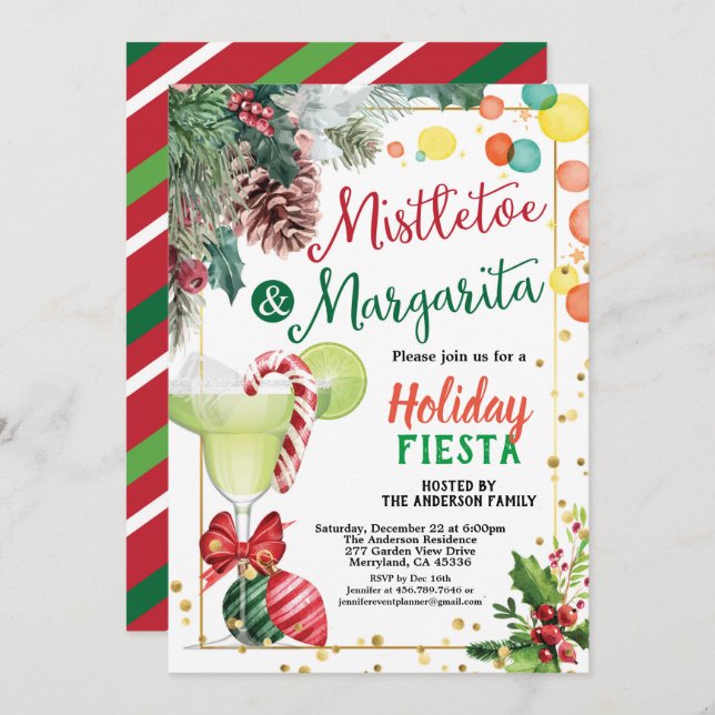 Christmas party Mistletoe and Margarita cocktail Invitation (Front/Back)