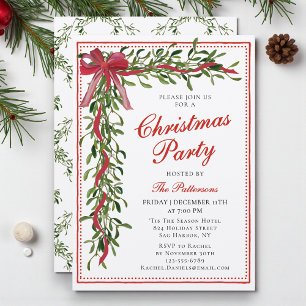 Christmas Party Mistletoe Bow Modern Holiday Party Invitation