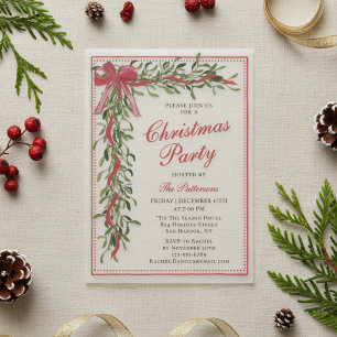 Christmas Party Mistletoe Bow Modern Holiday Party Vellum Invitations