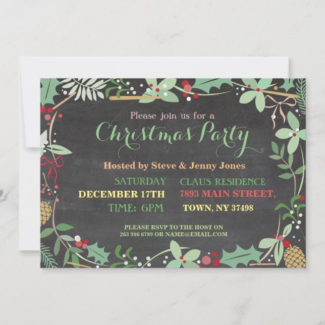 Christmas Party Mistletoe Xmas Chalkboard Invite (Front)