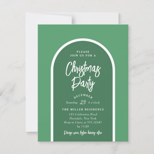 Christmas Party Modern Arch in Green Invitation (Front)