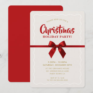 CHRISTMAS PARTY modern elegant cute red ribbon bow Holiday Card