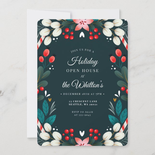 Christmas Party Modern Floral Holiday Party Invitation (Front)