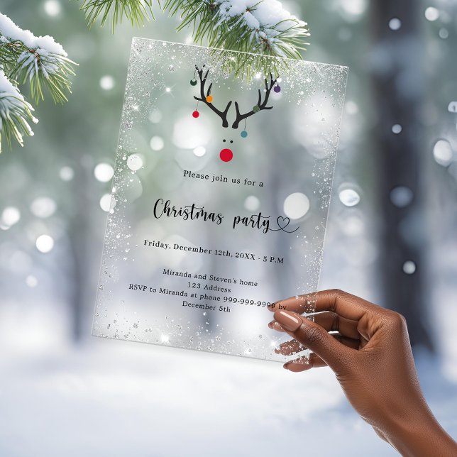Christmas party modern funny frosted reindeer acrylic invitations (Creator Uploaded)