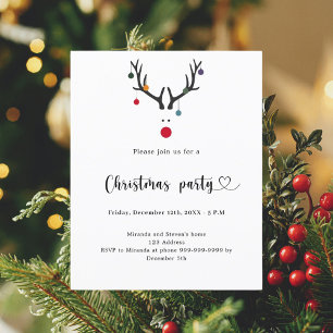 Christmas party modern funny reindeer invitation
