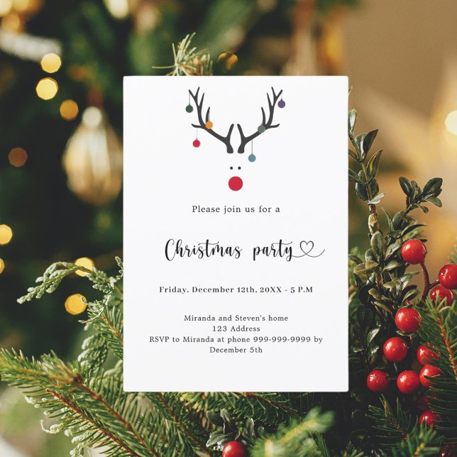 Christmas party modern funny reindeer invitation (Creator Uploaded)