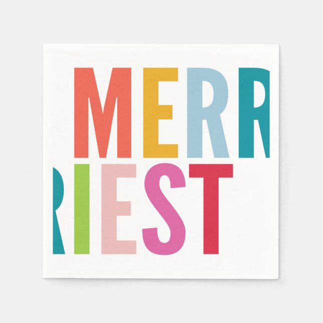 CHRISTMAS PARTY modern minial colourful merriest Napkin (Front)