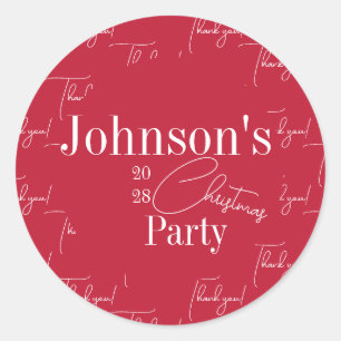 Christmas Party Modern Red Thank You Classic Round Sticker