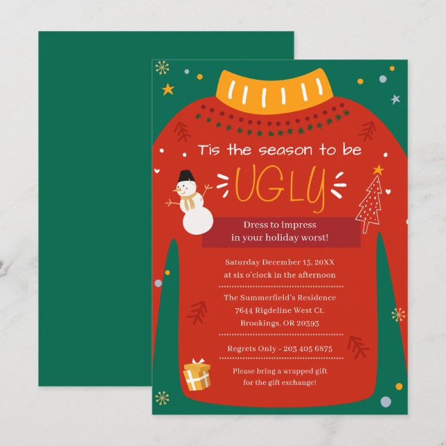 Christmas Party Modern Ugly Sweater Coworkers Invitation (Front/Back)