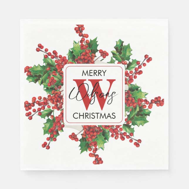Christmas Party Monogram Red & Green Festive  Napkin (Front)