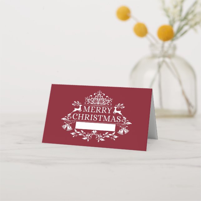 Christmas Party Name Place Card-Red Maroon Place Card (Front)