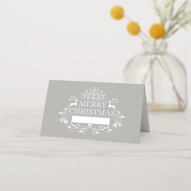 Christmas Party Name Place Card-Silver-Grey Card (Front)