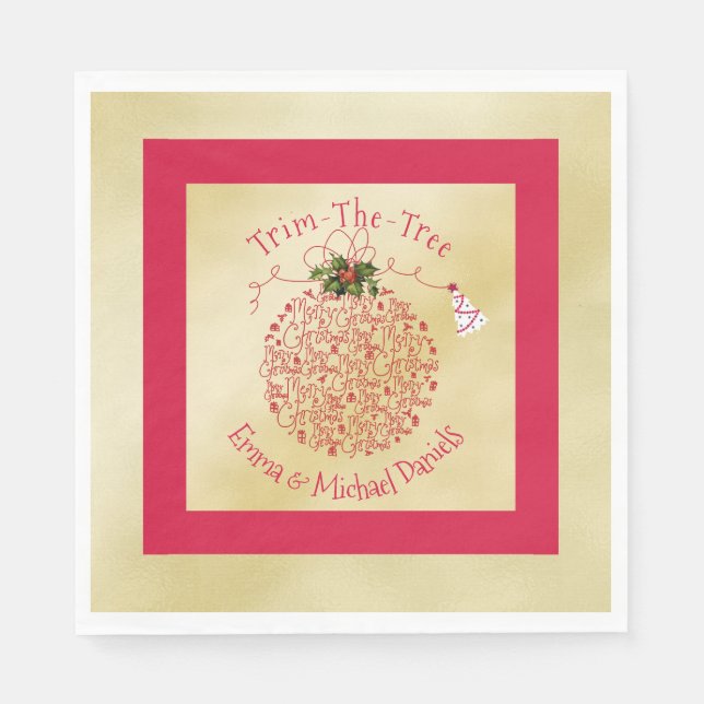 Christmas Party Napkins Fun Red and Gold  (Front)