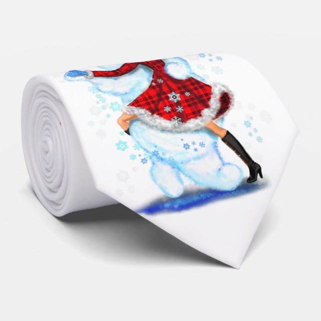 Christmas Party Neck Tie Snowman and Girl Dance (Rolled)