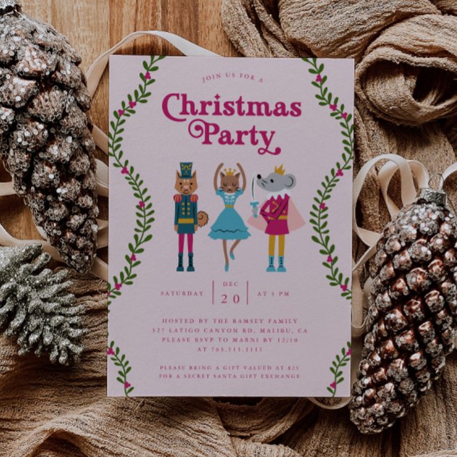 Christmas Party Nutcracker Pink Invitation (Creator Uploaded)