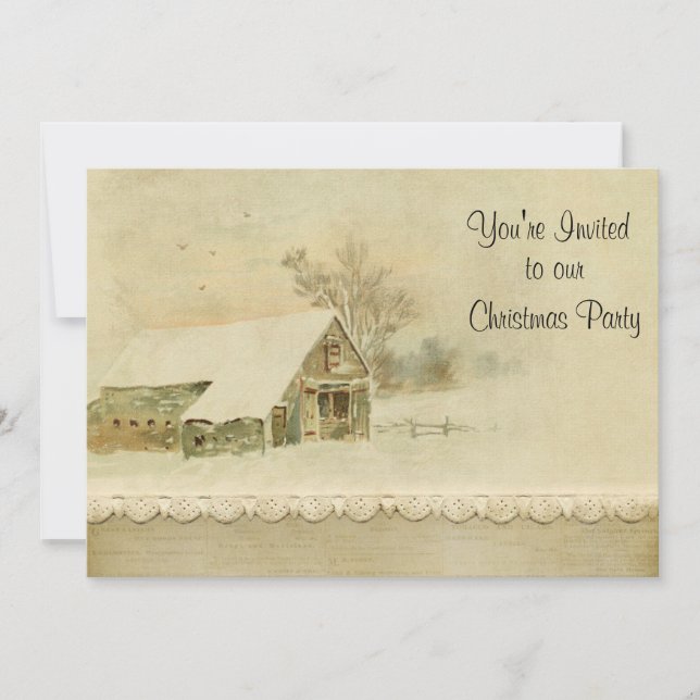 Christmas Party Old Barn Snow Scene Invitation (Front)