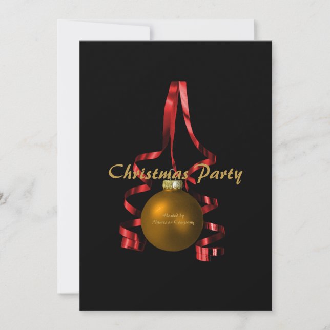 Christmas party ornament elegant tree ribbon invitation (Front)