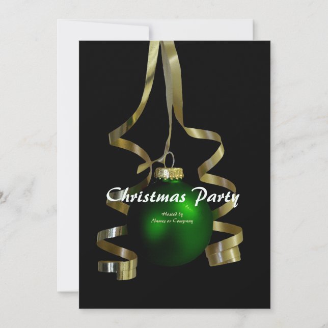Christmas party ornament elegant tree ribbon invitation (Front)