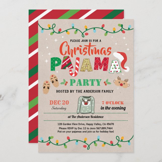 Christmas party pajama holiday party adult invitation (Front/Back)