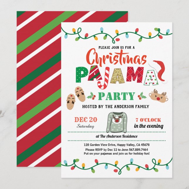 Christmas party pajama holiday party adult invitation (Front/Back)