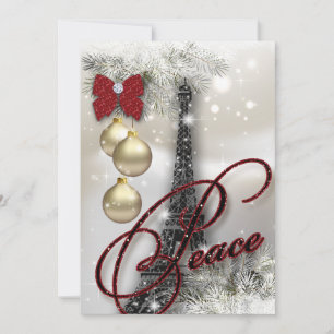 Christmas Party Paris Card Eiffel Tower Stars Peac