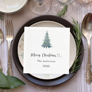 Christmas party pine tree simple script luncheon napkin
