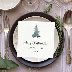 Christmas party pine tree simple script napkin