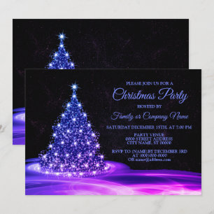 Christmas Party Pink Blue Shiny Tree Winter Black Invitation