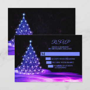 Christmas Party Pink Blue Shiny Tree Winter Black RSVP Card