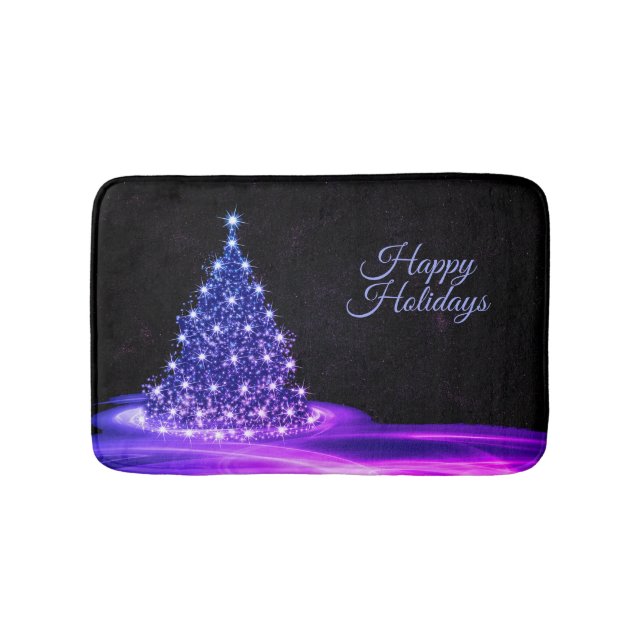 Christmas Party Pink Blue Tree Winter Black Rustic Bath Mat (Front)