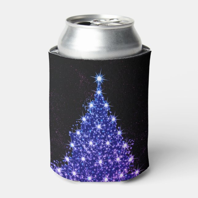 Christmas Party Pink Blue Tree Winter Black Rustic Can Cooler (Can Front)