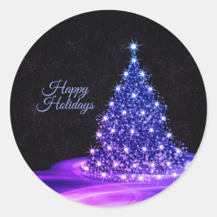 Christmas Party Pink Blue Tree Winter Black Rustic Classic Round Sticker