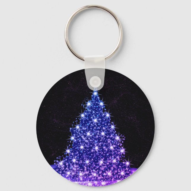 Christmas Party Pink Blue Tree Winter Black Rustic Key Ring (Front)