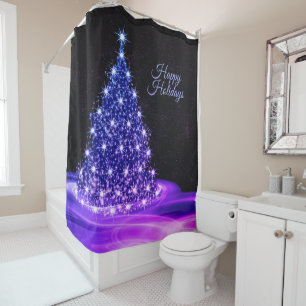 Christmas Party Pink Blue Tree Winter Black Rustic Shower Curtain