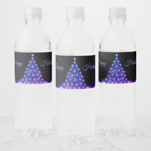 Christmas Party Pink Blue Tree Winter Black Rustic Water Bottle Label