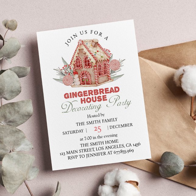 Christmas Party Pink Gingerbread House Invitation (Creator Uploaded)
