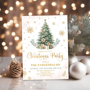 Christmas Party   Pink Gold Winter Holiday Invitation