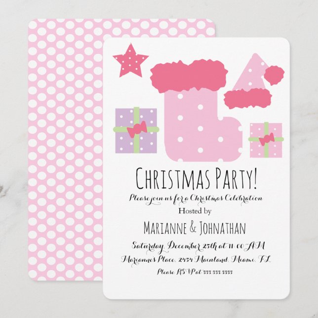 Christmas Party Pink Mix Holiday Theme Invitation (Front/Back)
