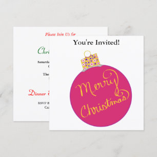 Christmas Party Pink Ornament Ball Holiday Card
