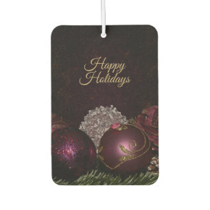 Christmas Party Pink Ornament Green Leaves Black Car Air Freshener