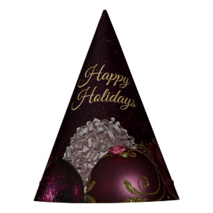 Christmas Party Pink Ornament Green Leaves Black Party Hat