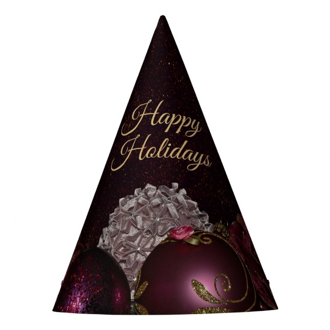 Christmas Party Pink Ornament Green Leaves Black Party Hat (Front)