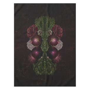 Christmas Party Pink Ornament Green Leaves Black Tablecloth