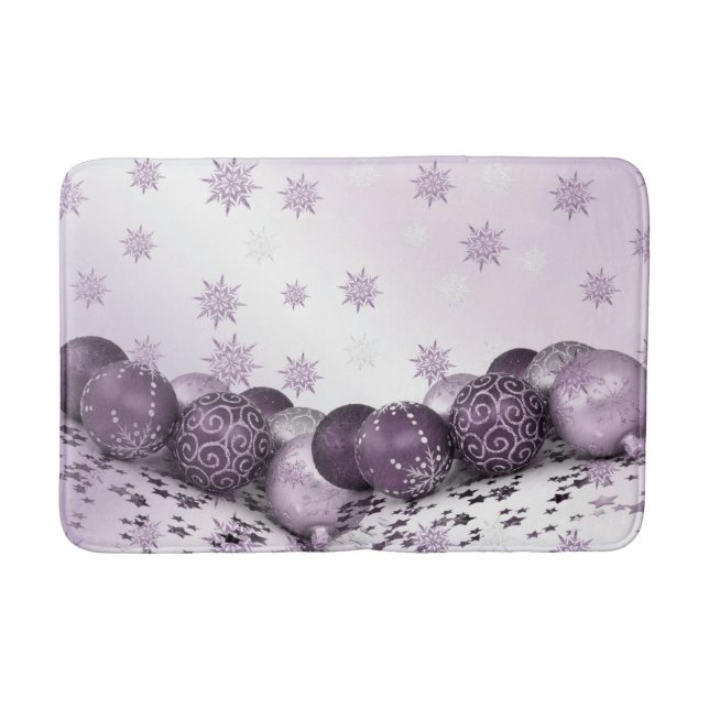 Christmas Party Pink Purple Ornament Snowflakes Bath Mat (Front)