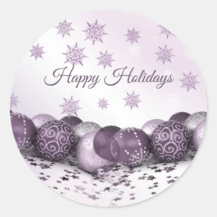 Christmas Party Pink Purple Ornament Snowflakes Classic Round Sticker