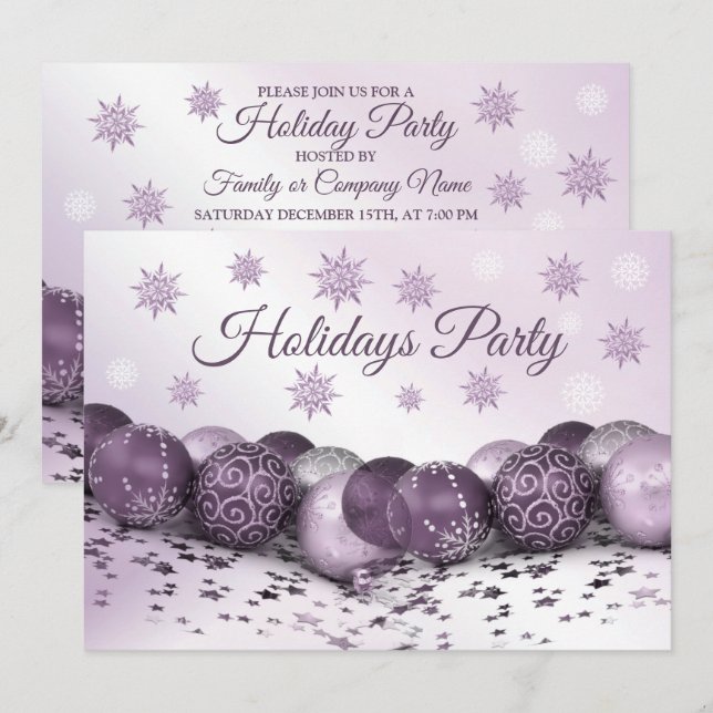 Christmas Party Pink Purple Ornament Snowflakes Invitation (Front/Back)