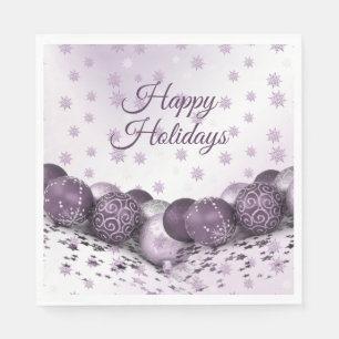 Christmas Party Pink Purple Ornament Snowflakes Napkin